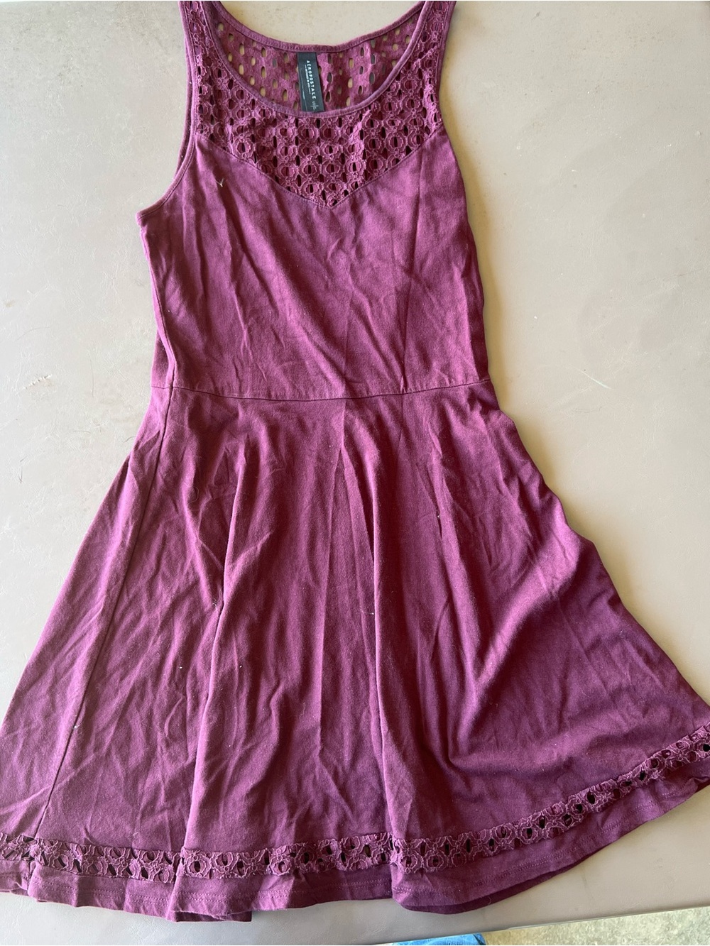 Aeropostale Plum Crochet-Yoke Sleeveless Skater Dress